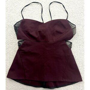 Noam Hanoch Womens Top Black Burgundy Mesh Insert Retails $350